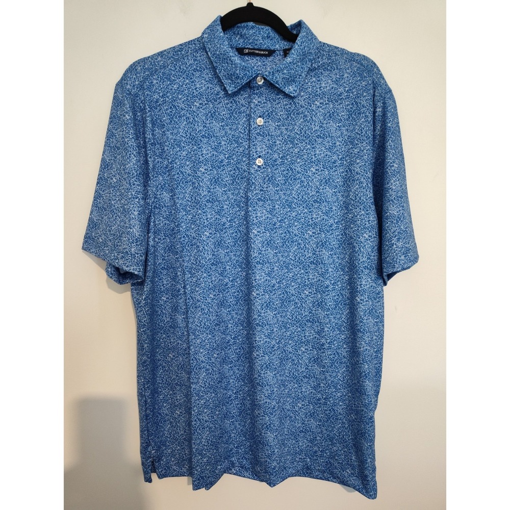 Cutter & Buck Mens Blue Geometric Print DryTec Golf Polo Shirt MCK01133 M